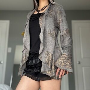 Vintage 90s Mischa Leopard Print Gold Studded Ruffle Cardigan